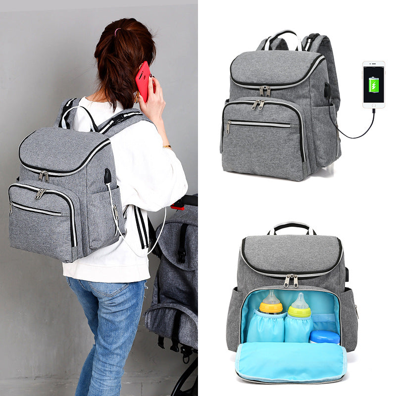 Compact Multi-Functional Waterproof Diaper Bag with Charging Port